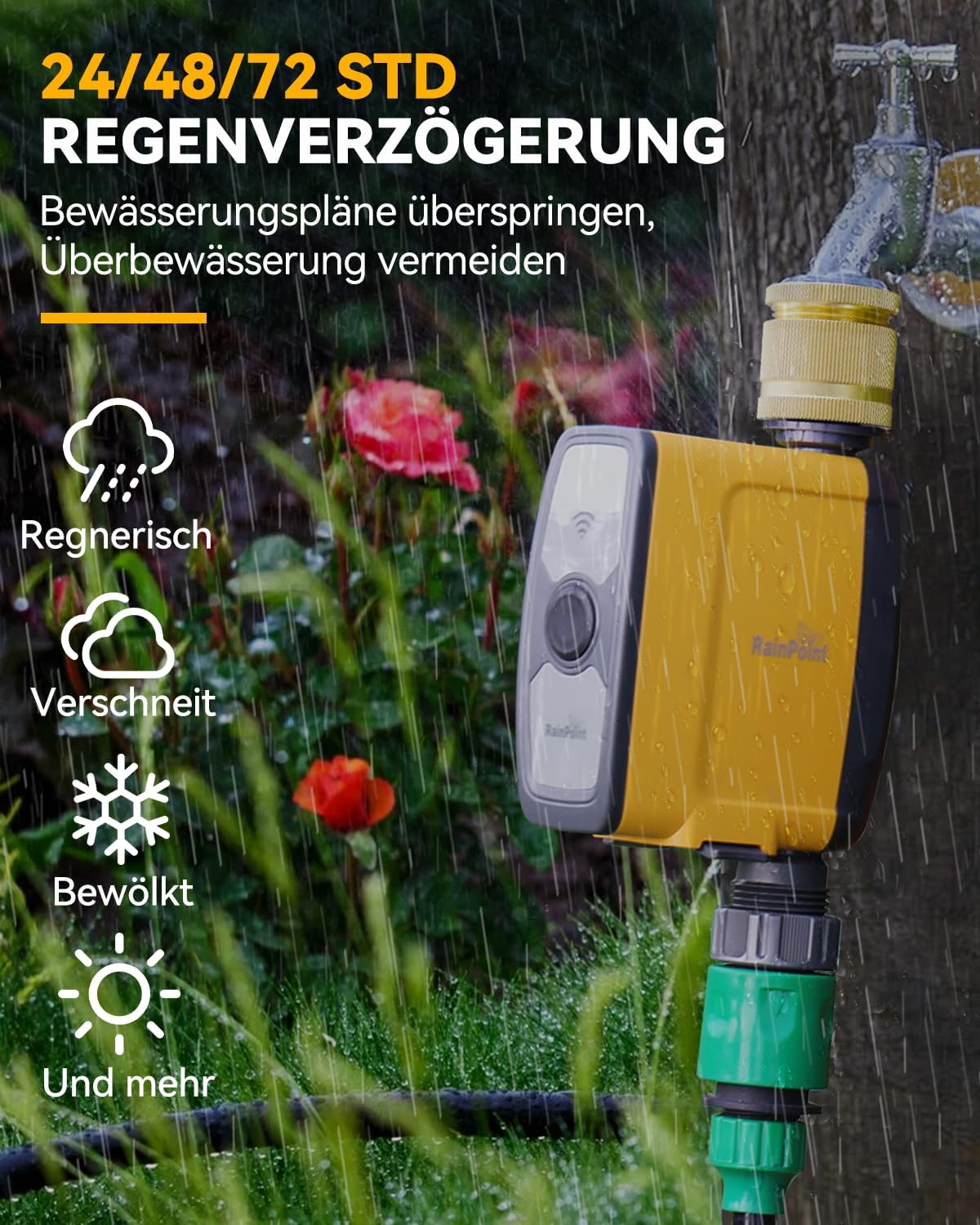 Thumbnail 6 de RAINPOINT WLAN-Bewässerungscomputer (2,4 GHz) mit Messingeinlass und App-/Sprachsteuerung