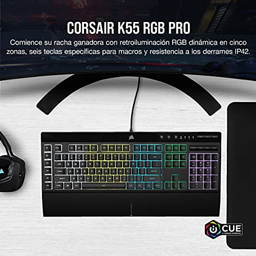 Detalle de Corsair K55 RGB Pro: teclado para juegos con teclas de membrana y macros dedicadas