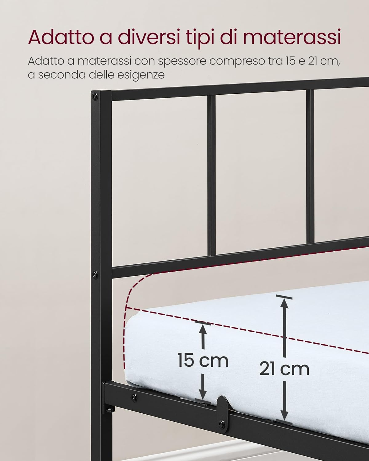 Thumbnail 6 de VASAGLE Struttura Letto Singolo 90x190 cm RMB291B101 – Testiera in metallo, montaggio facile, fino a 250 kg