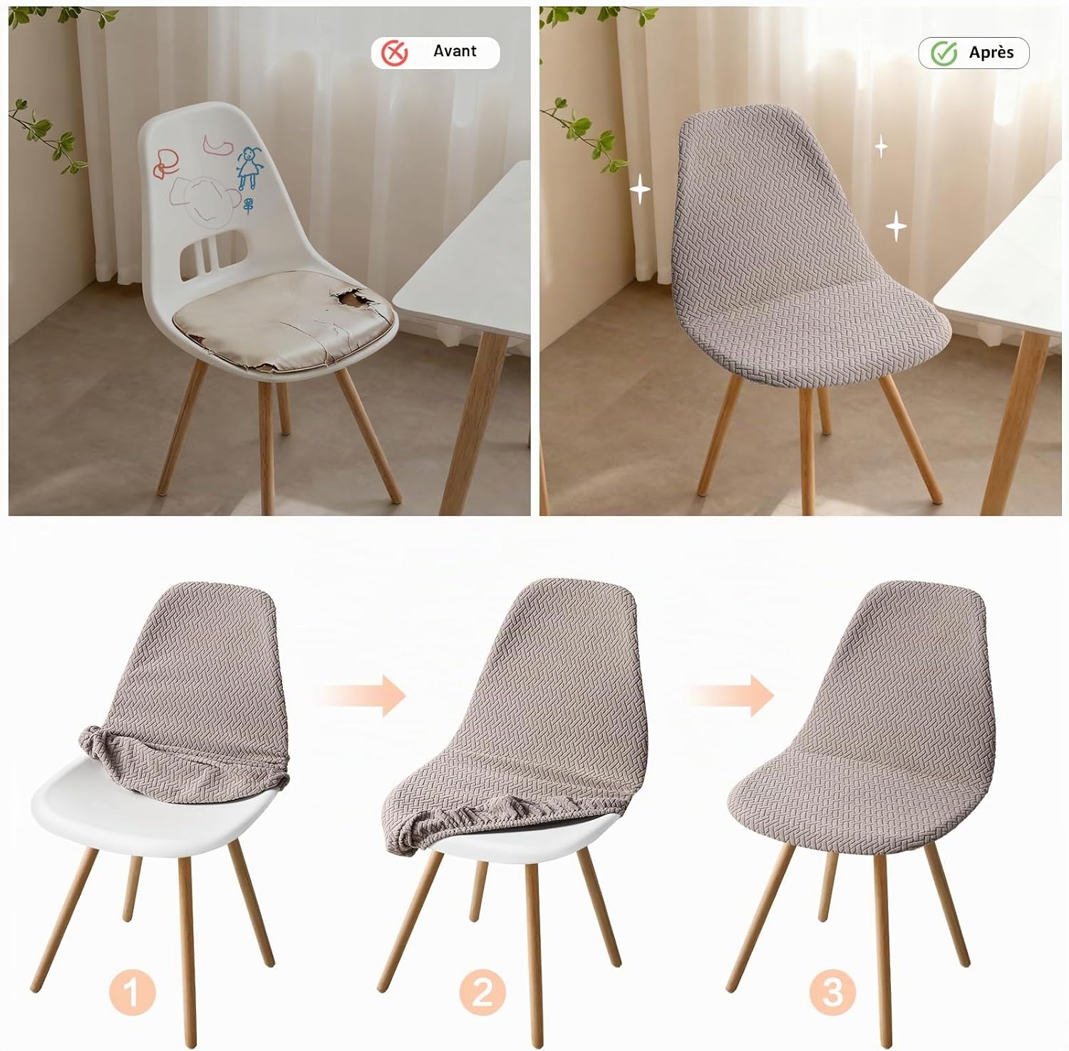 Thumbnail 6 de Fuloon set van 4 rekbare stoelhoezen voor eetkamerstoelen, wasbaar en slijtvast