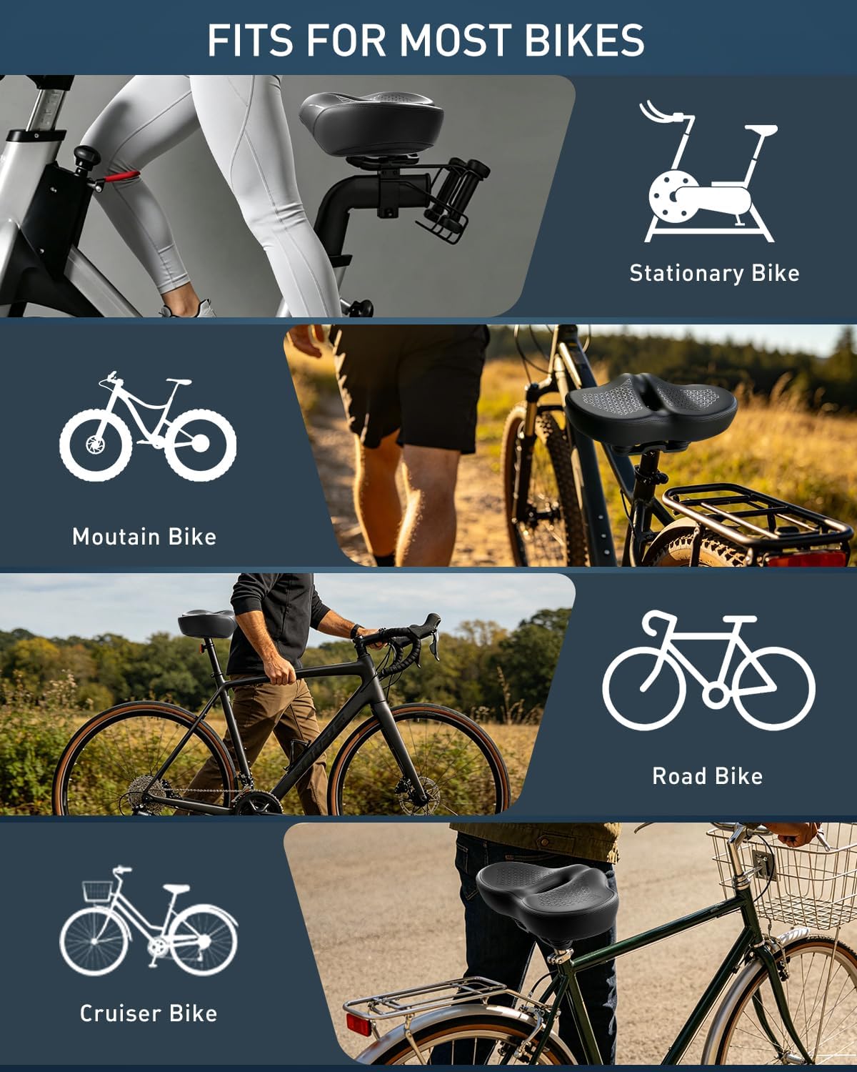 Thumbnail 6 de MXMXK 2026 Upgrade Noseless Bike Seat, Extra-Wide Padded Memory Foam Saddle