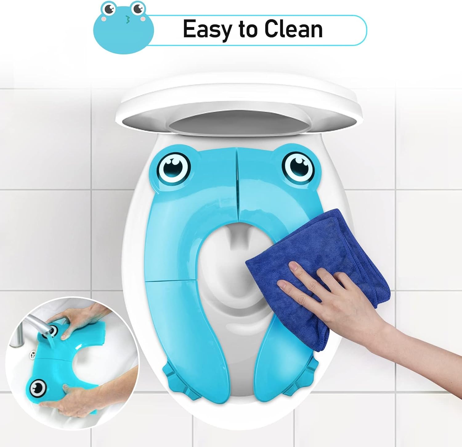 Detalle de Pejoye Folding Potty Training Seat for Kids – Foldable, Portable Toddler Toilet Seat (Blue Frog)
