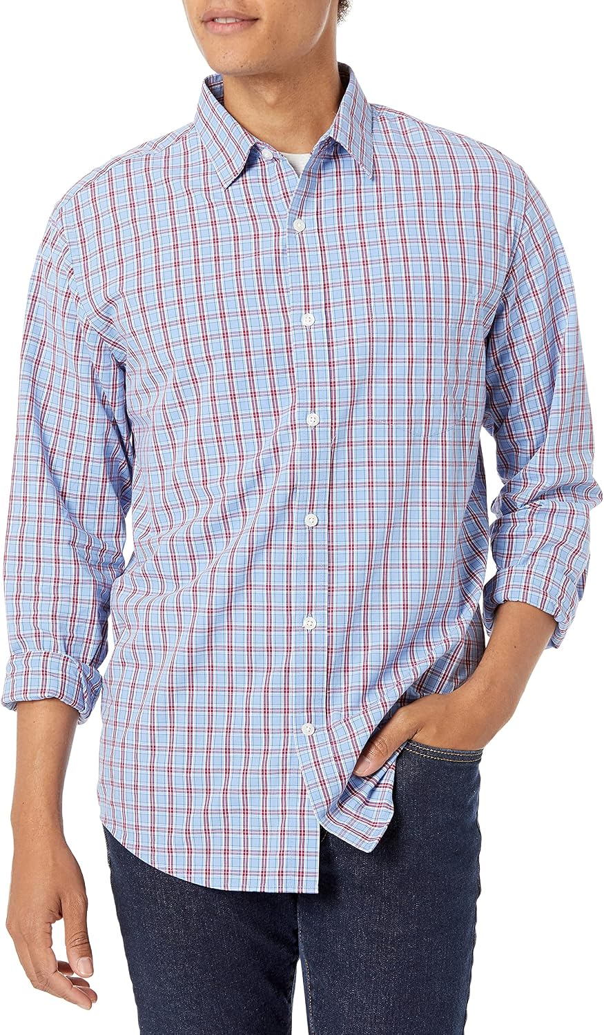 Detalle de Amazon Essentials Homme Chemise en popeline à manches longues coupe standard, style décontracté