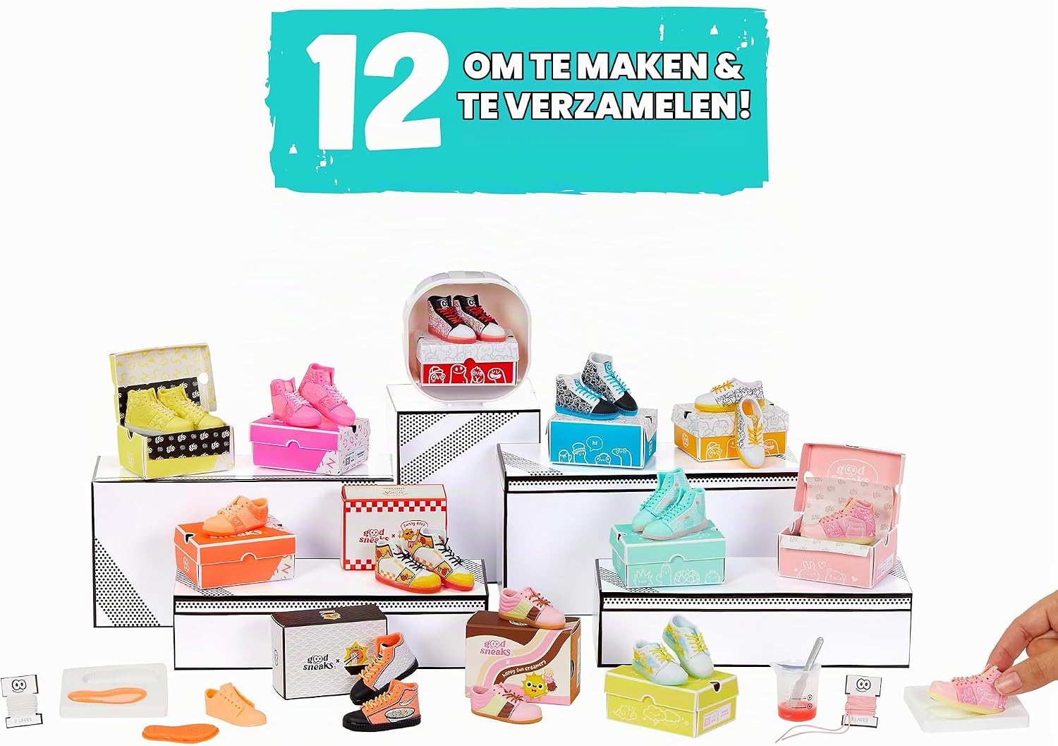 Detalle de MGA's Miniverse Make It Mini Sneakers: miniatuurset met blinde verpakking