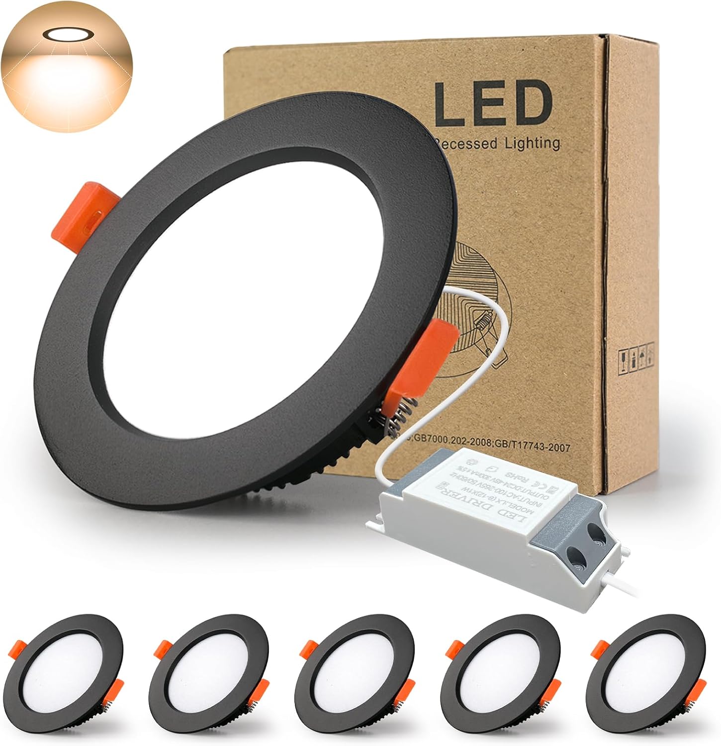 Detalle de BAGZY 012H-4-12W-Warm light infällda LED-spotlights, 12 W, 1000 lm, IP44, 5-pack
