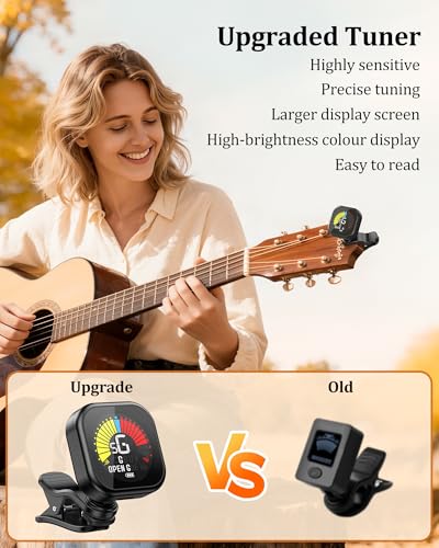 Detalle 2 de New bee Stimmgerät Gitarre LCD Farbdisplay – kompaktes Clip-Stimmgerät für Gitarre, Bass, Violine & Ukulele (Schwarz)