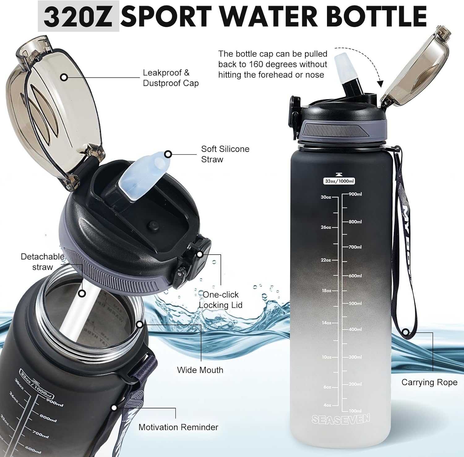 Thumbnail 2 de SEASEVEN 1L water bottle with straw 🚰