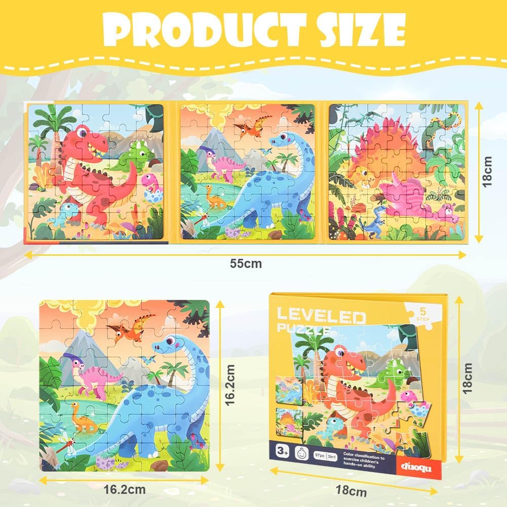 Detalle 2 de Puzzle magnetici Aolso in scatola-latta per bambini 3-7 anni: gioco Montessori con dinosauro e animali