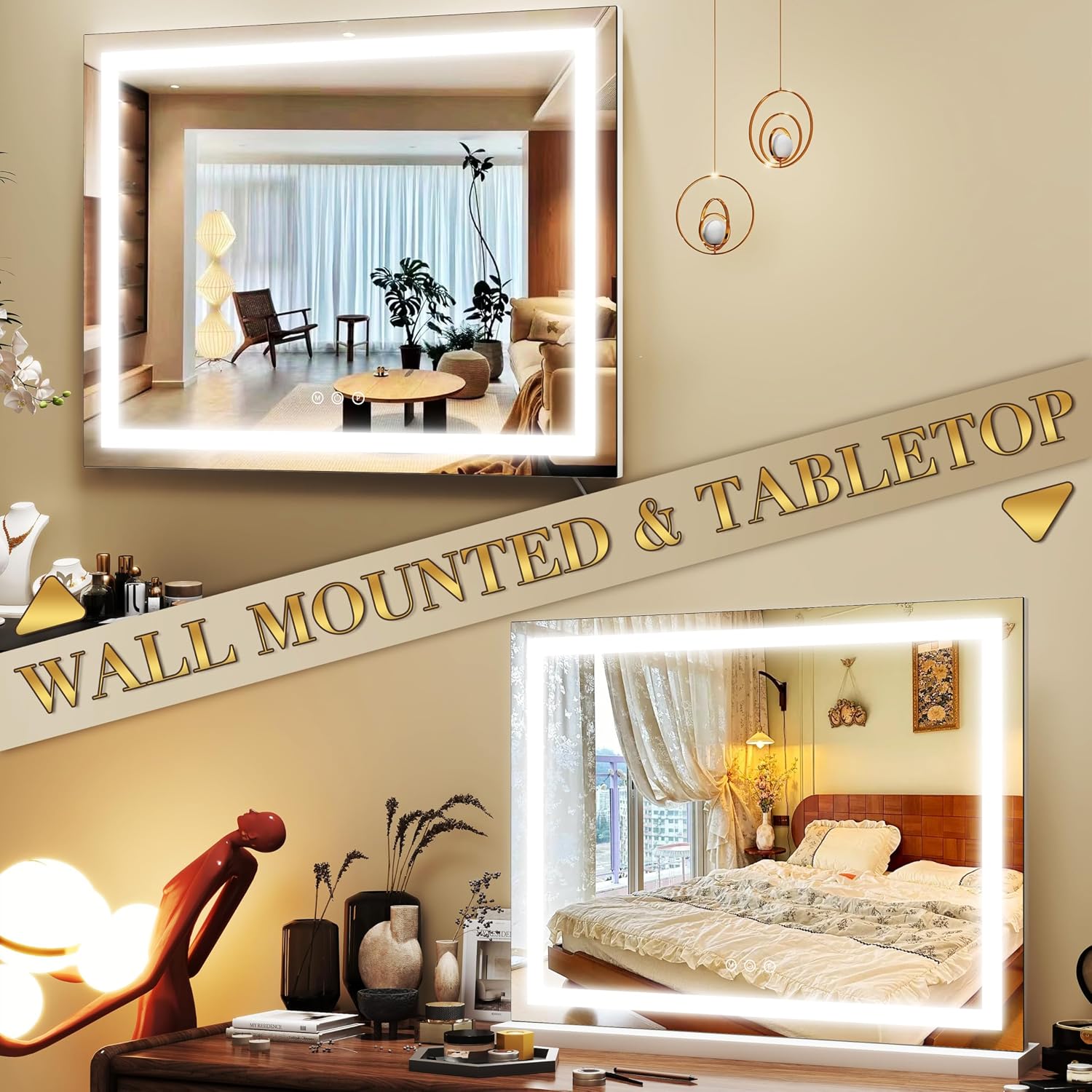 Thumbnail 5 de ROLOVE 23x18 Inch Lighted Vanity Mirror with 3-Color Dimmable LED & Touch Controls