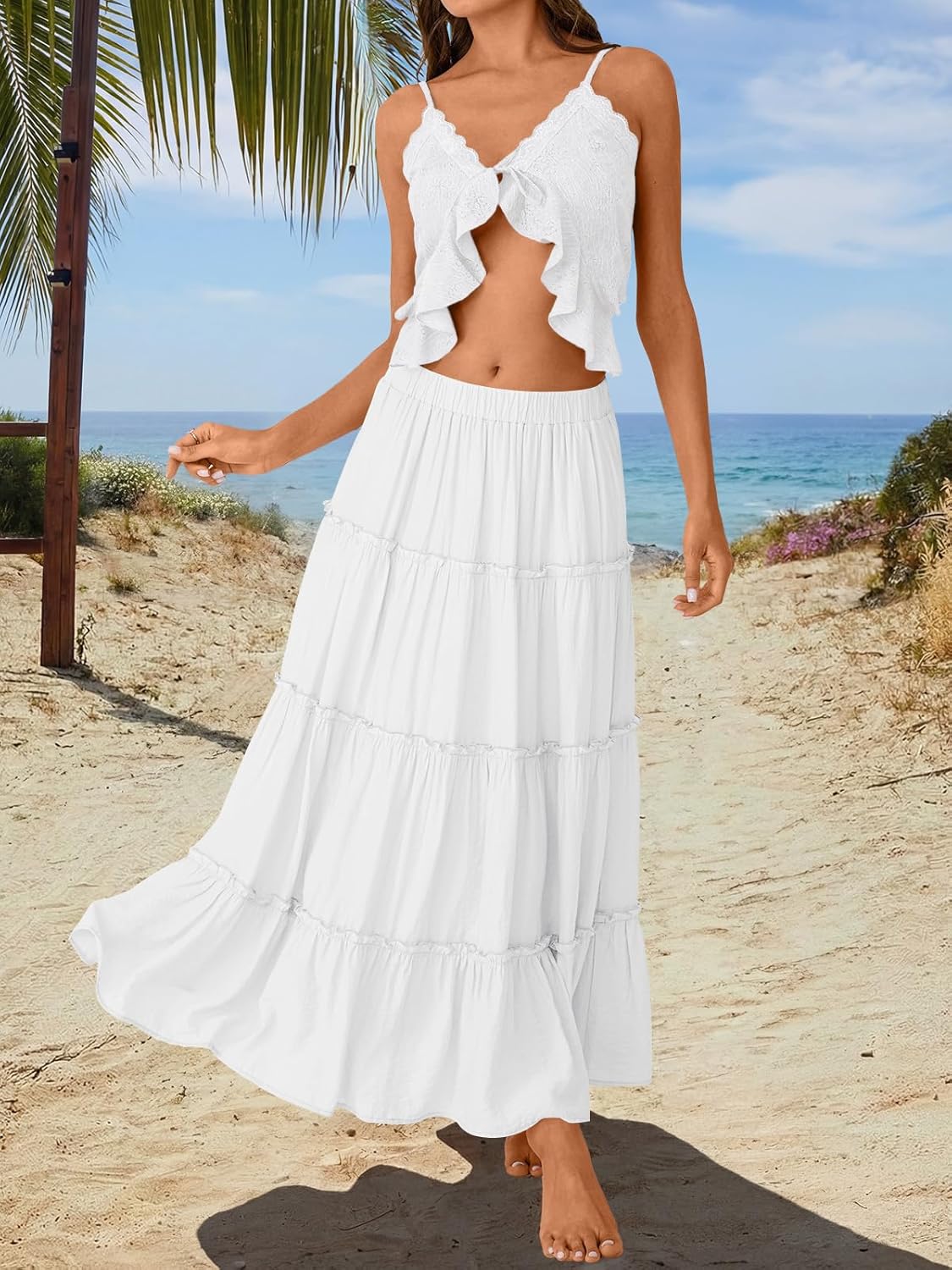 Thumbnail 4 de Trendy Queen Vacation Outfits Boho Maxi Skirt with Elastic High Waist and Pockets