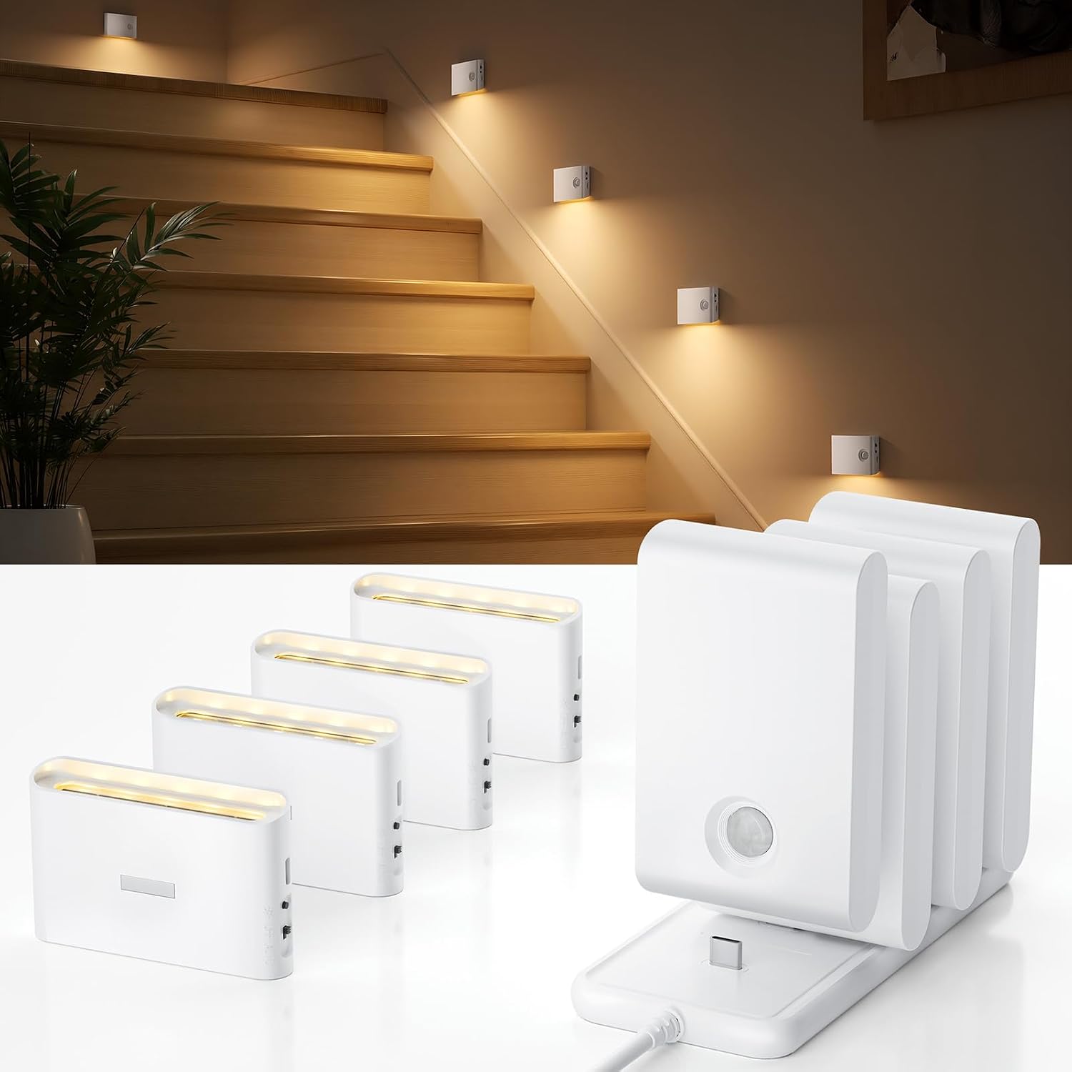 Detalle de EZVALO NL01CA Motion Sensor Night Lights, 8-Pack with Charging Station