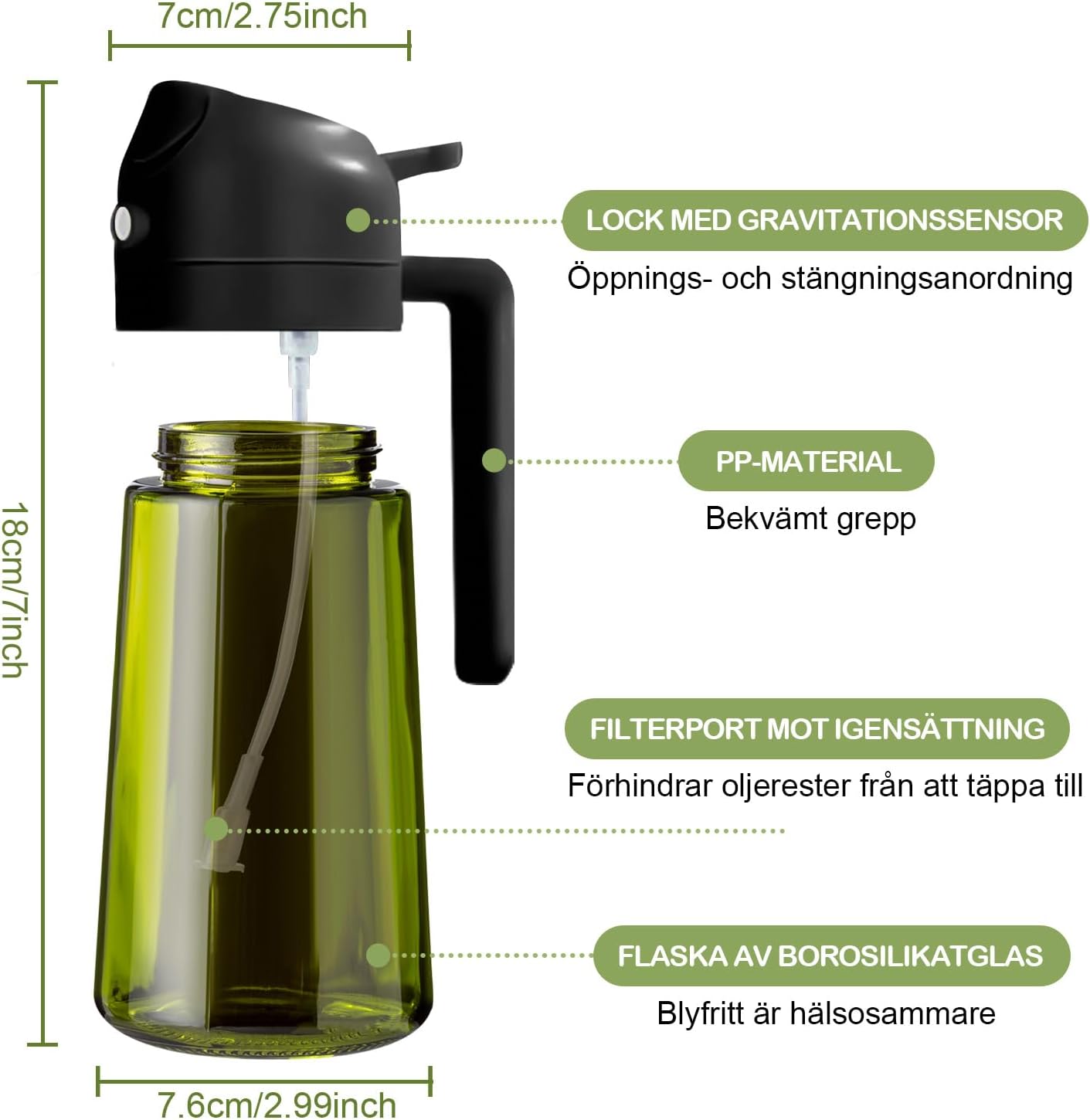 Thumbnail 6 de YARRAMATE OS470-DarkGreen oljespruta 470 ml i mörkgrönt glas, 2-i-1