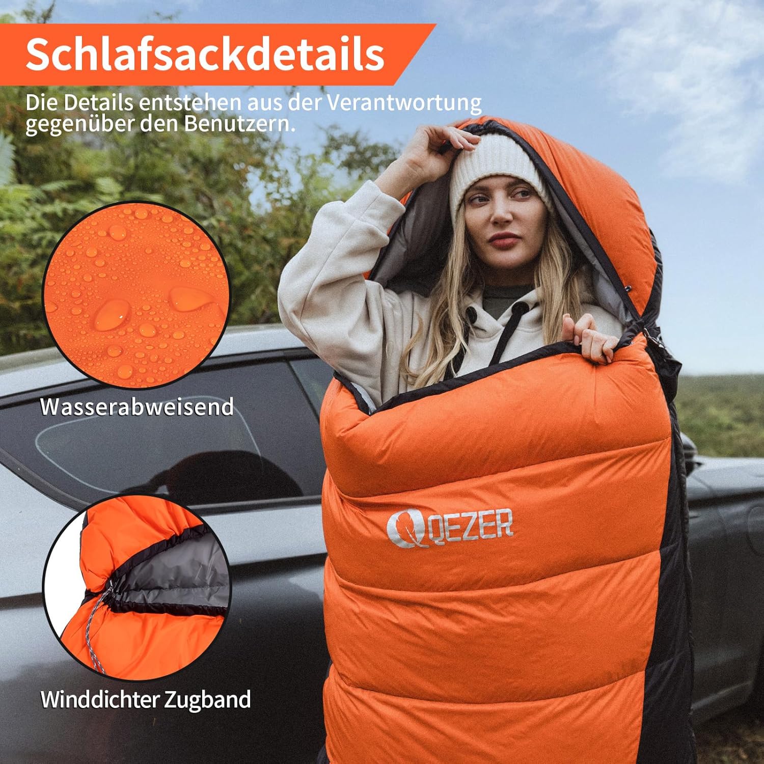 Thumbnail 5 de QEZER Daunenschlafsack – Premium 600FP+ Daunen, 12°C bis -24°C, leicht & kompakt (216 x 80 x 71 cm)