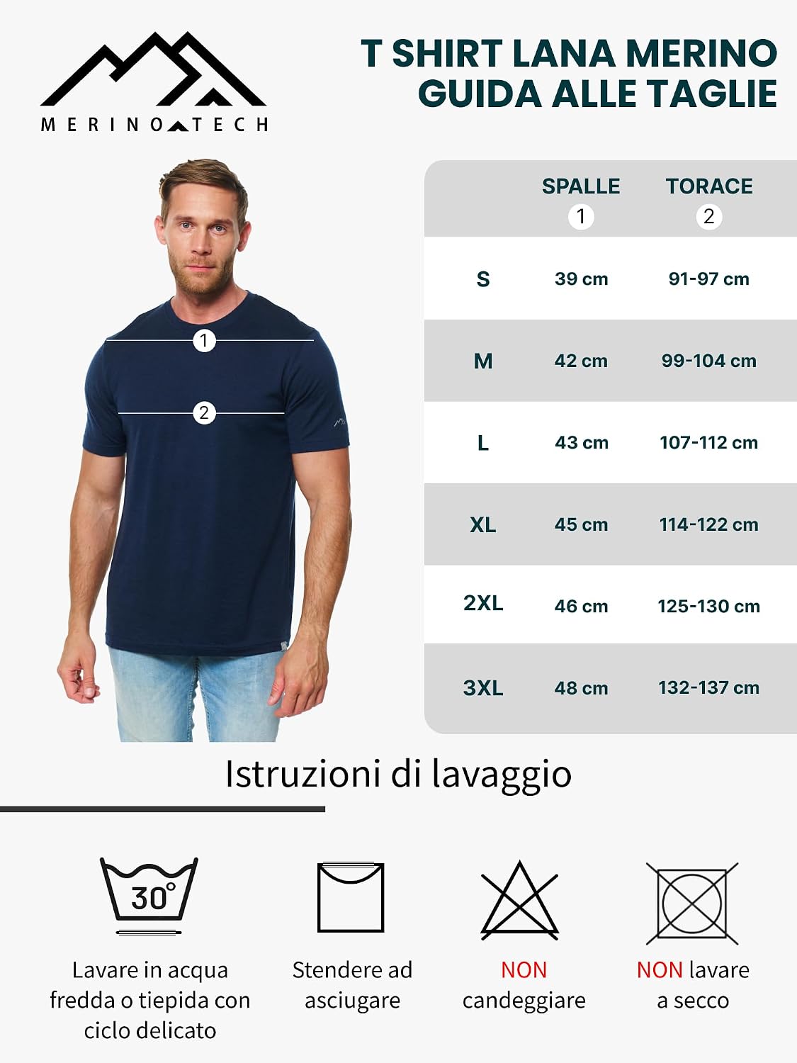 Detalle de Merino.tech Maglietta Lana Uomo – 100% Lana Merino Biologica, intimo leggero e traspirante