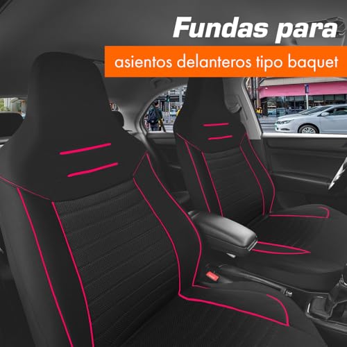 Detalle 2 de Upgrade4cars Coprisedili anteriori neri e rosa con poggiatesta integrato