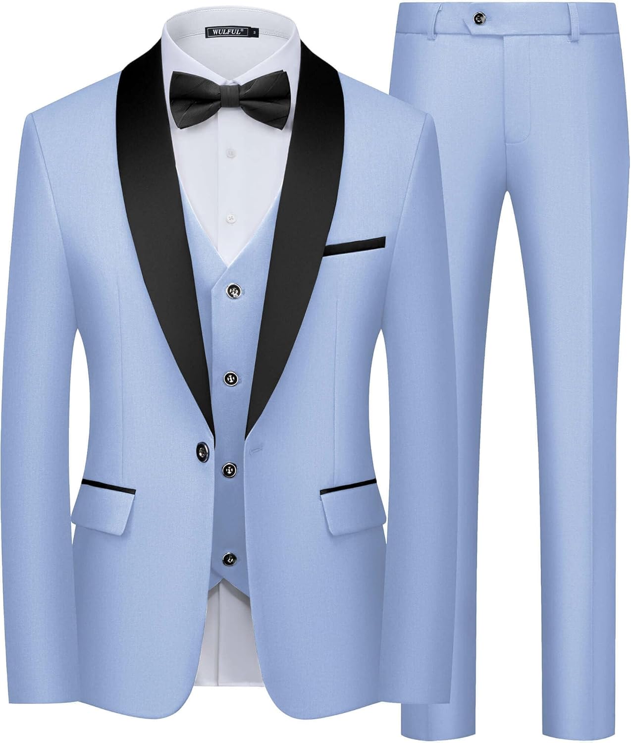 WULFUL Men's 3 Piece Slim Fit Tuxedo Set: Jacket, Vest & Pants