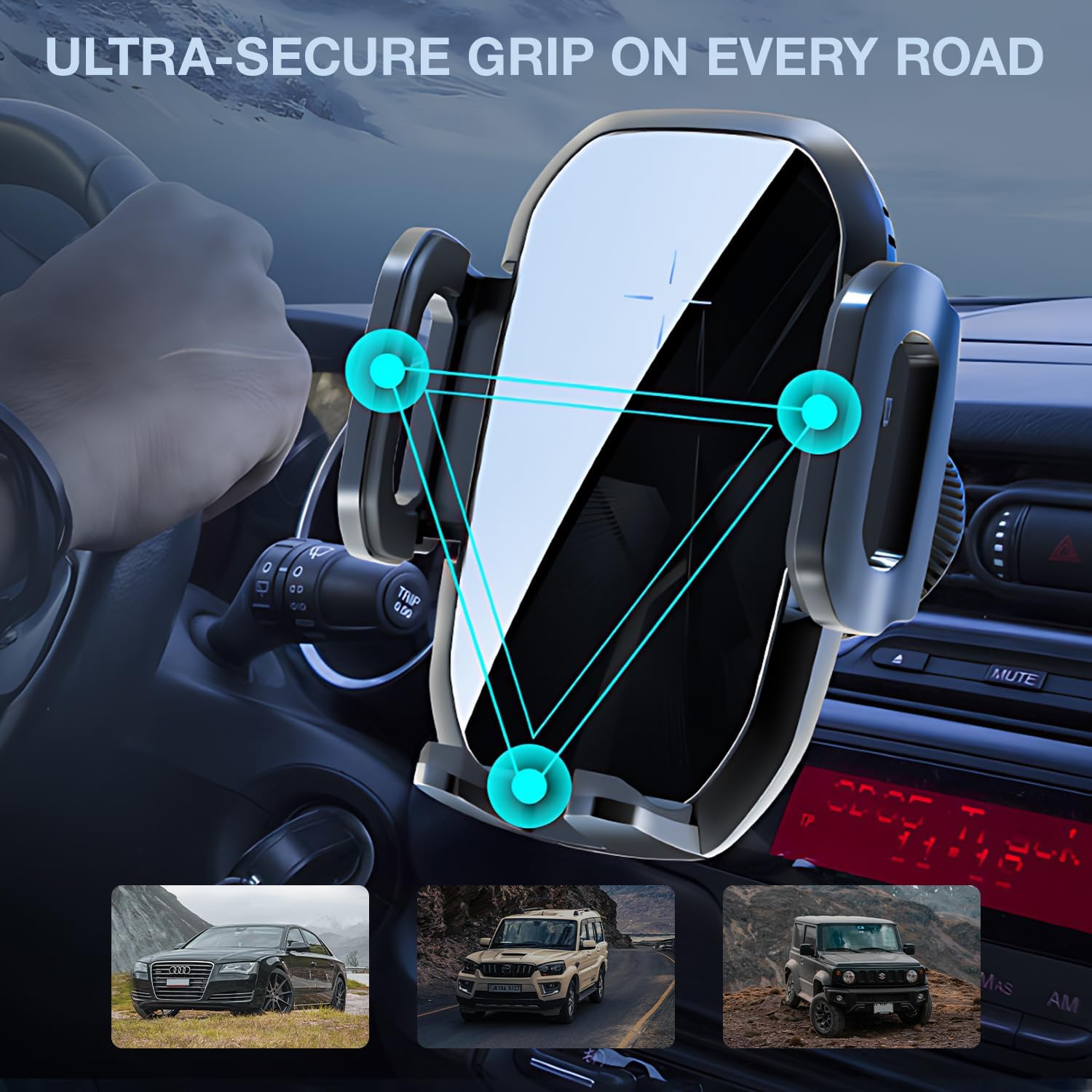 Detalle de Wireless Car Charger Dashboard & Air Vent Auto-Clamping Phone Holder with 360° Adjustable Angle for iPhone and Galaxy