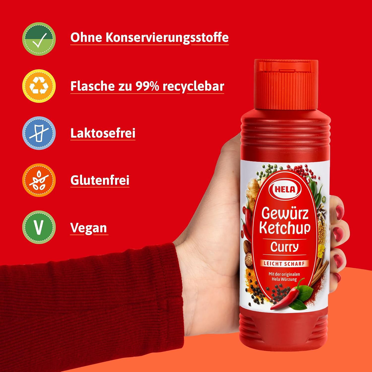Detalle de Hela Gewürz Ketchup Curry scharf (300 ml) – würziger Curryketchup mit angenehmer Schärfe