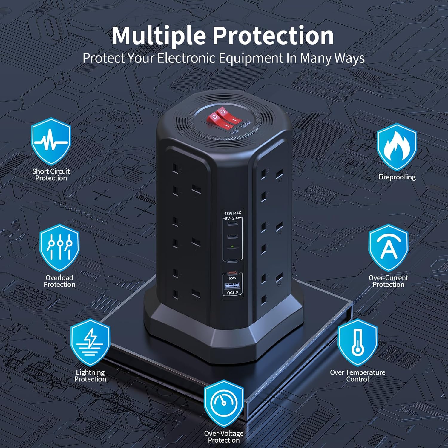 Thumbnail 6 de Tower Extension Lead 3M with USB 65W