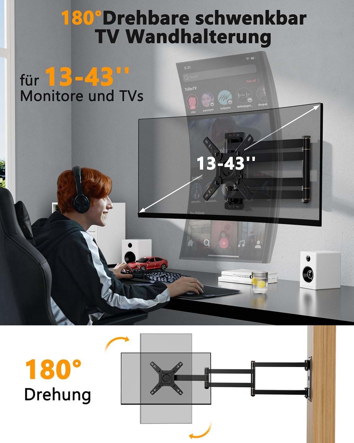 Thumbnail 4 de WHYFONE 1036mm Wandhalterung 180° Drehung