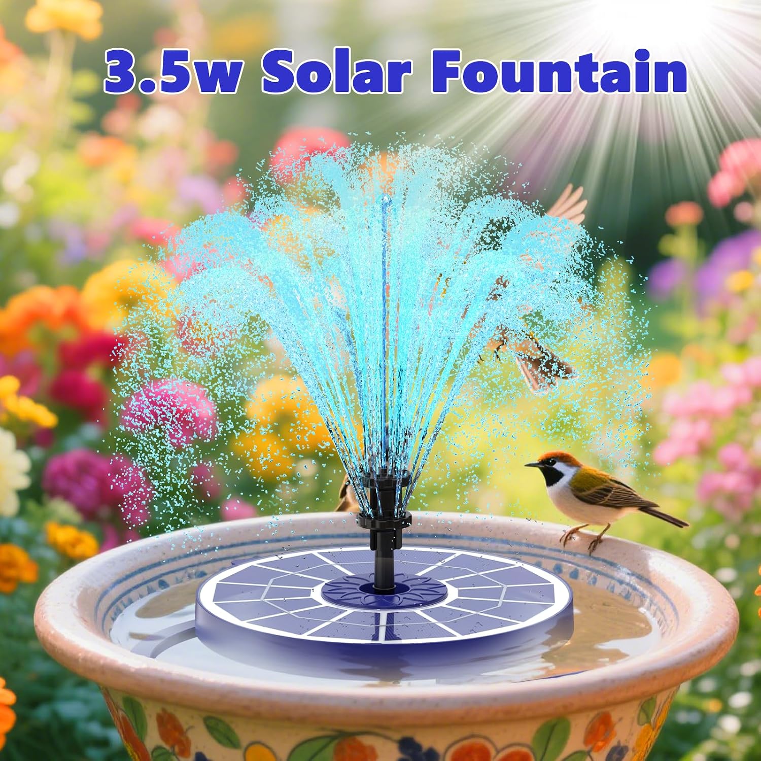 Detalle 2 de AISITIN Solar Fountain with Various Spray Effects (3.5W, Glass Panel) for Garden, Pool, Pond