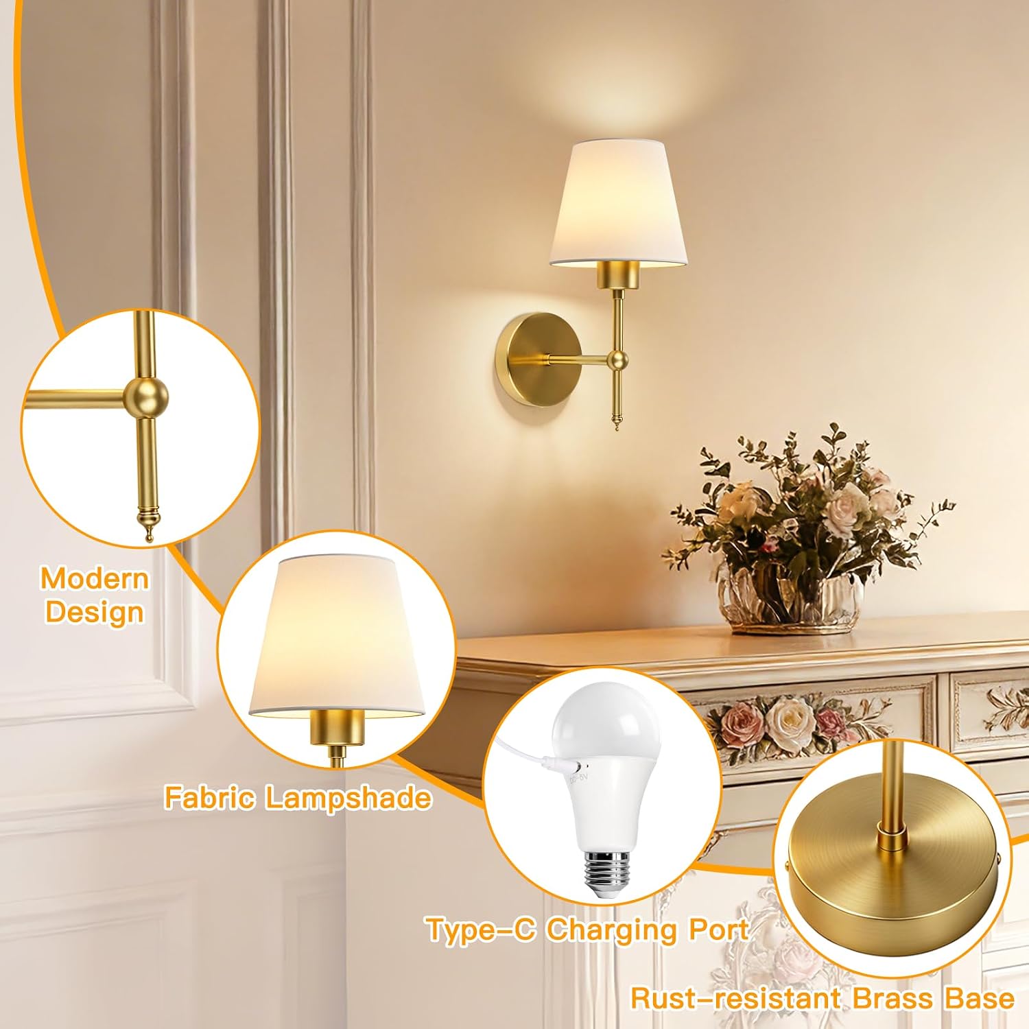 Thumbnail 1 de Dehobo Battery Operated Wall Lights Set of 2