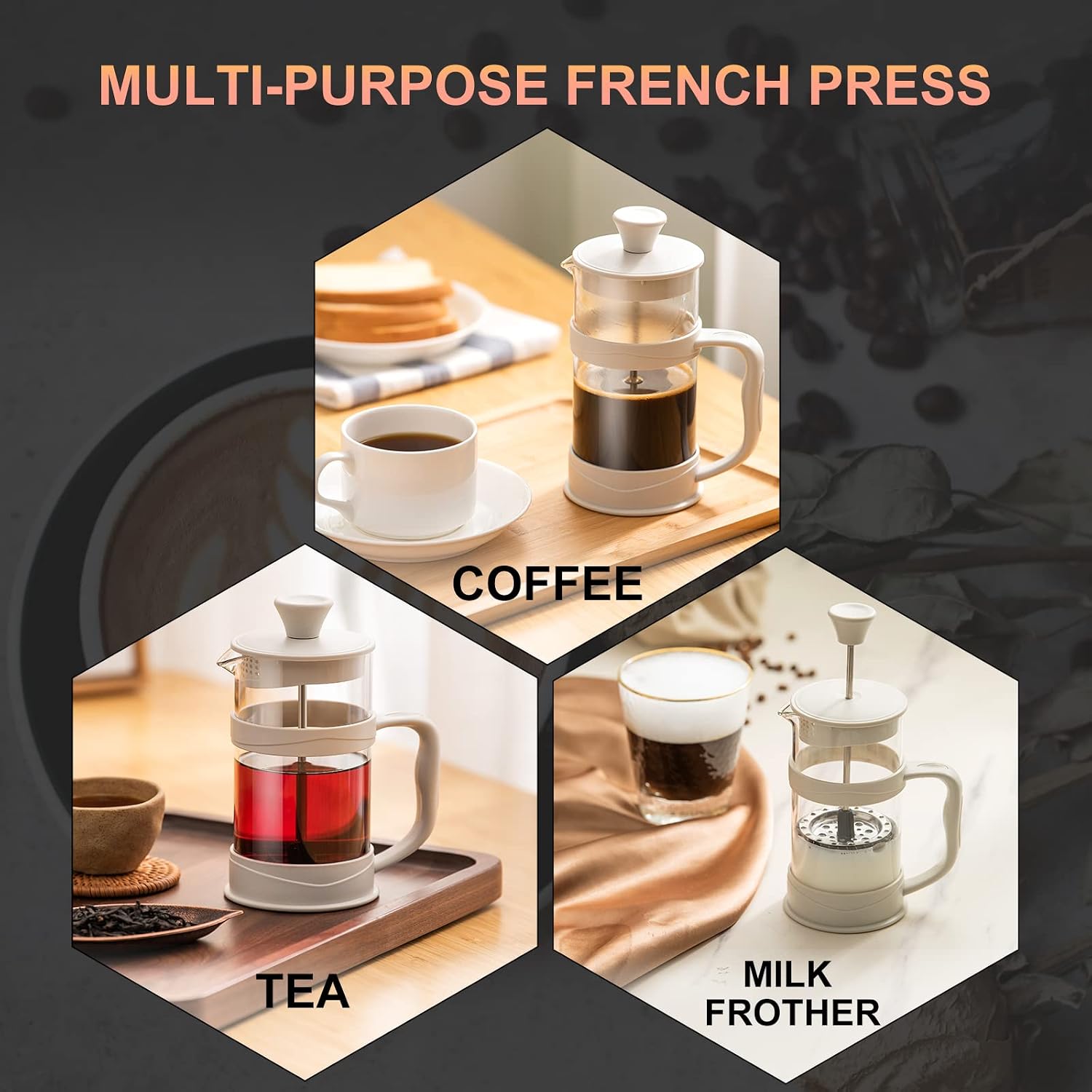 Detalle de PARACITY Französische Presse French press-koffiezetapparaat, 350 ml, wit