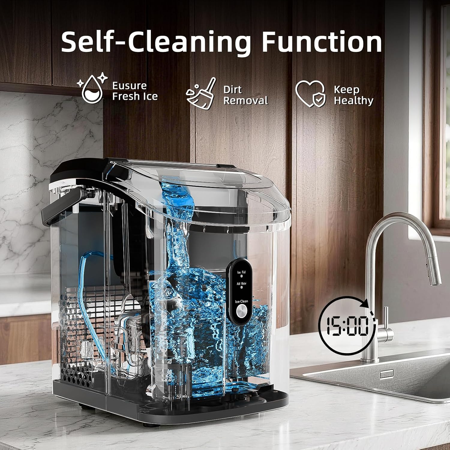 Detalle de Antarctic Star Nugget Ice Maker Countertop Ice Maker, 35 lb/24h, Self-Cleaning