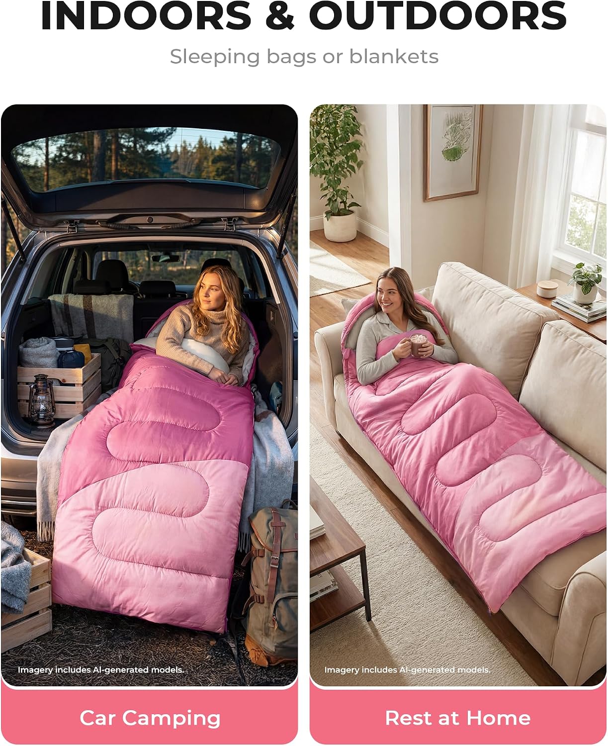 Thumbnail 2 de TANSTRIDER Rectangular Sleeping Bag, 3 lb with Compression Sack, Light Pink