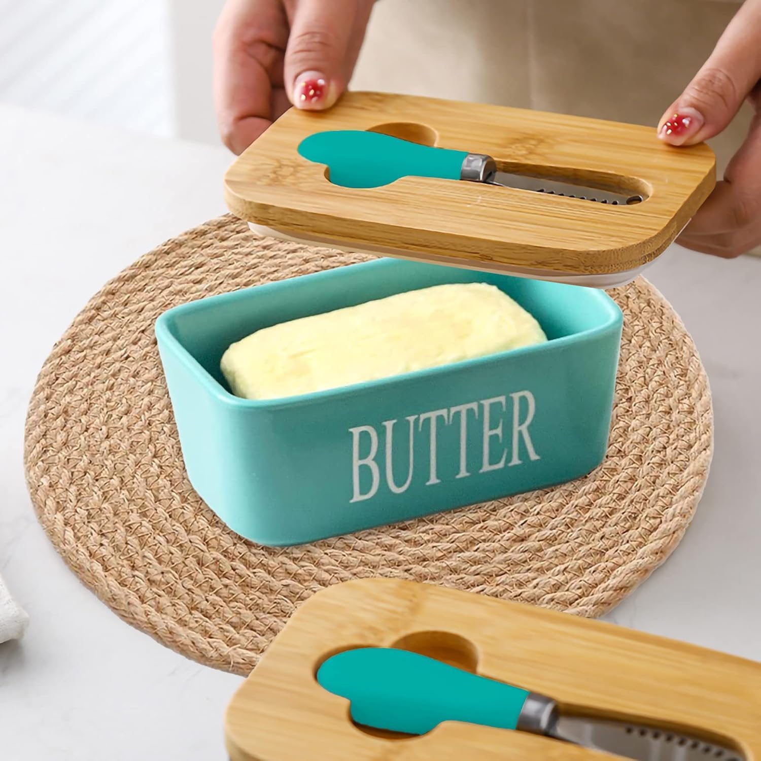 Thumbnail 5 de Ceramic Butter Dish with Wooden Lid
