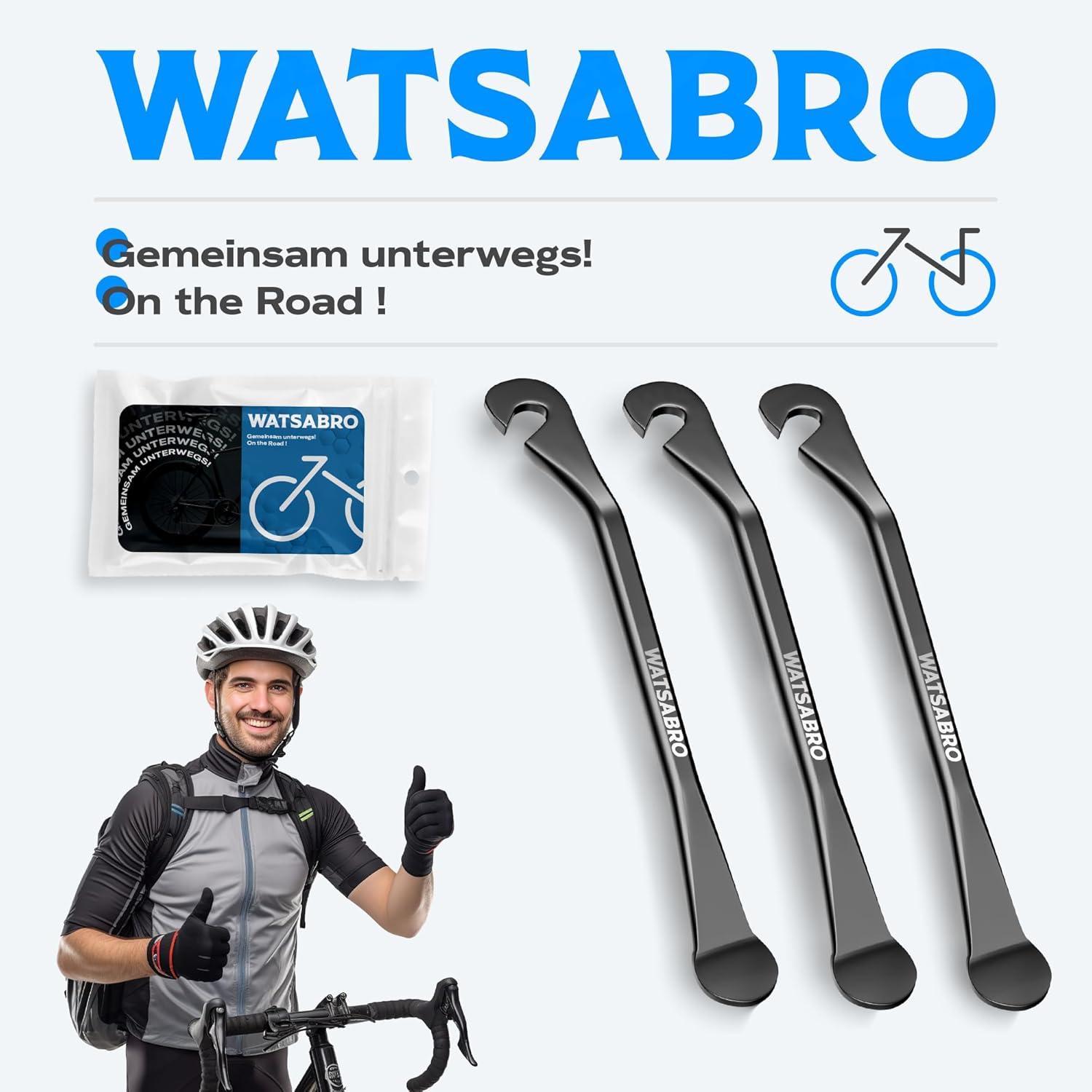 Thumbnail 6 de WATSABRO Fahrrad-Reifenheber-Set, 3 Stück – Metall, robuster Dreierpack für Reifenwechsel, schwarz