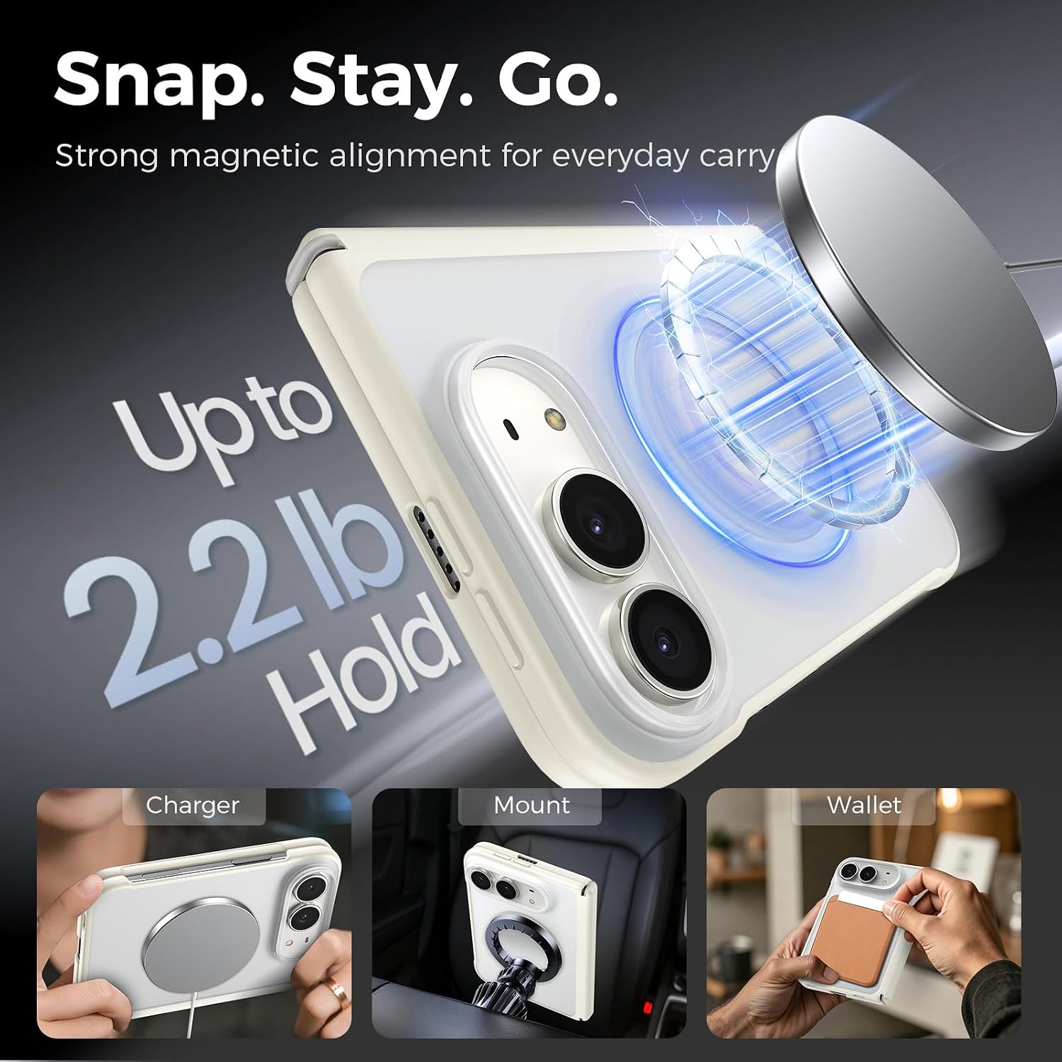 Detalle de Goton ZHYT iPhone Duo Case for MagSafe, Cream, Slim Foldable Design