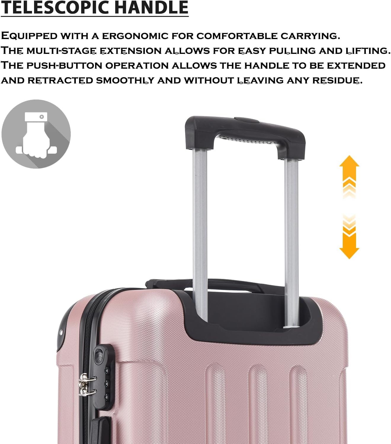 Detalle de YONSLY Trolley Koffer – Hartschalen-Reisekoffer mit 360° Rollen, Zahlenschloss und roségoldem Design (L)