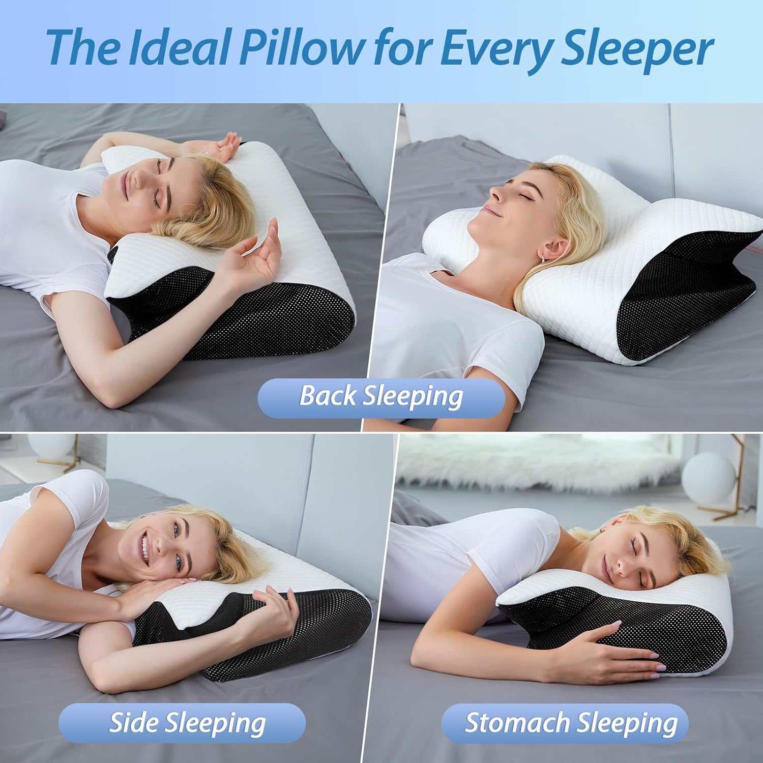 Detalle de HOMCA 2-in-1 ergonomisches Nackenkissen aus Memory Foam (60x40x12/14 cm), Schwarz