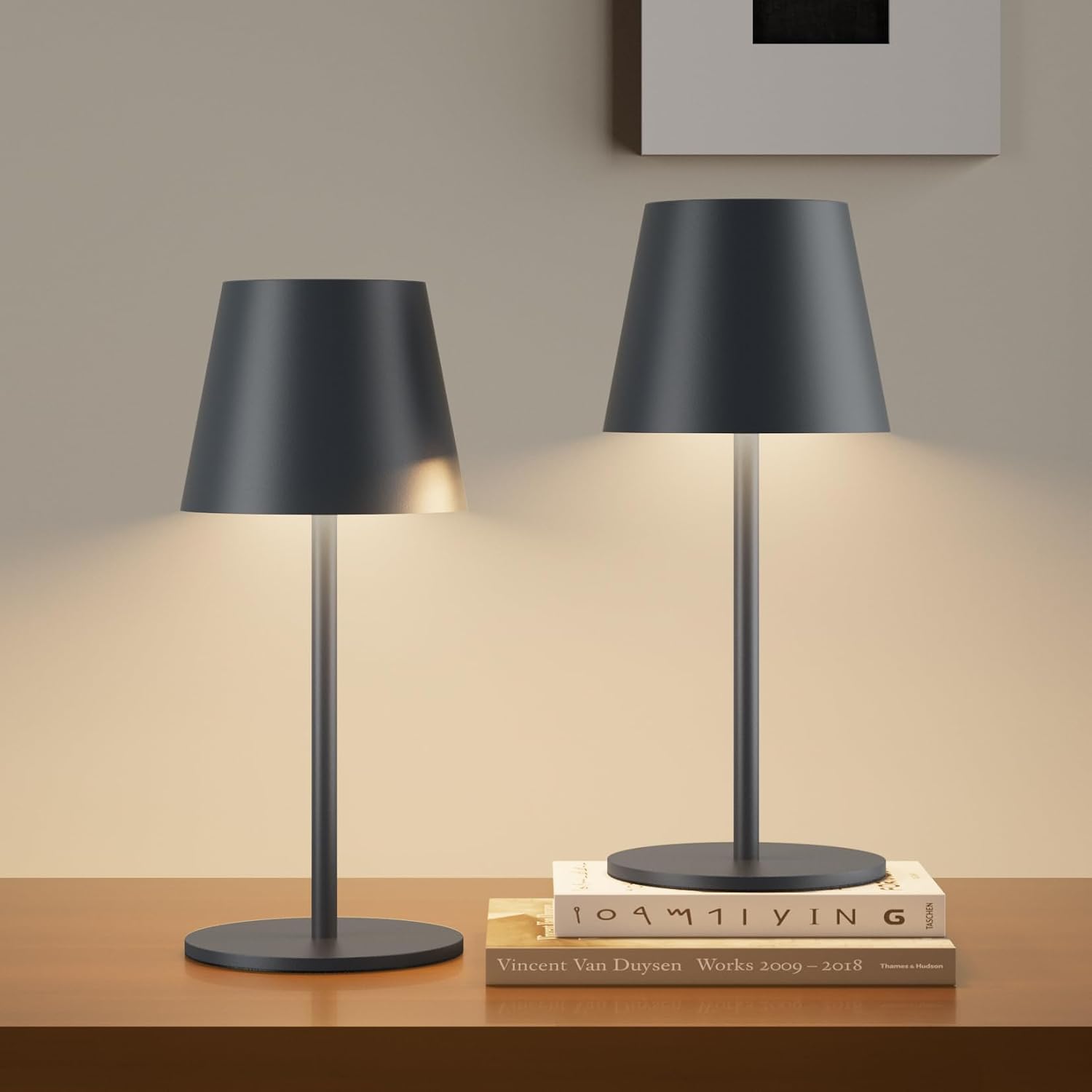 Detalle de lundwa dimmbare Akku-Tischleuchten (2er-Set) 26 cm, 5000 mAh, 3 W, 3000 K, IP54 – Anthrazit
