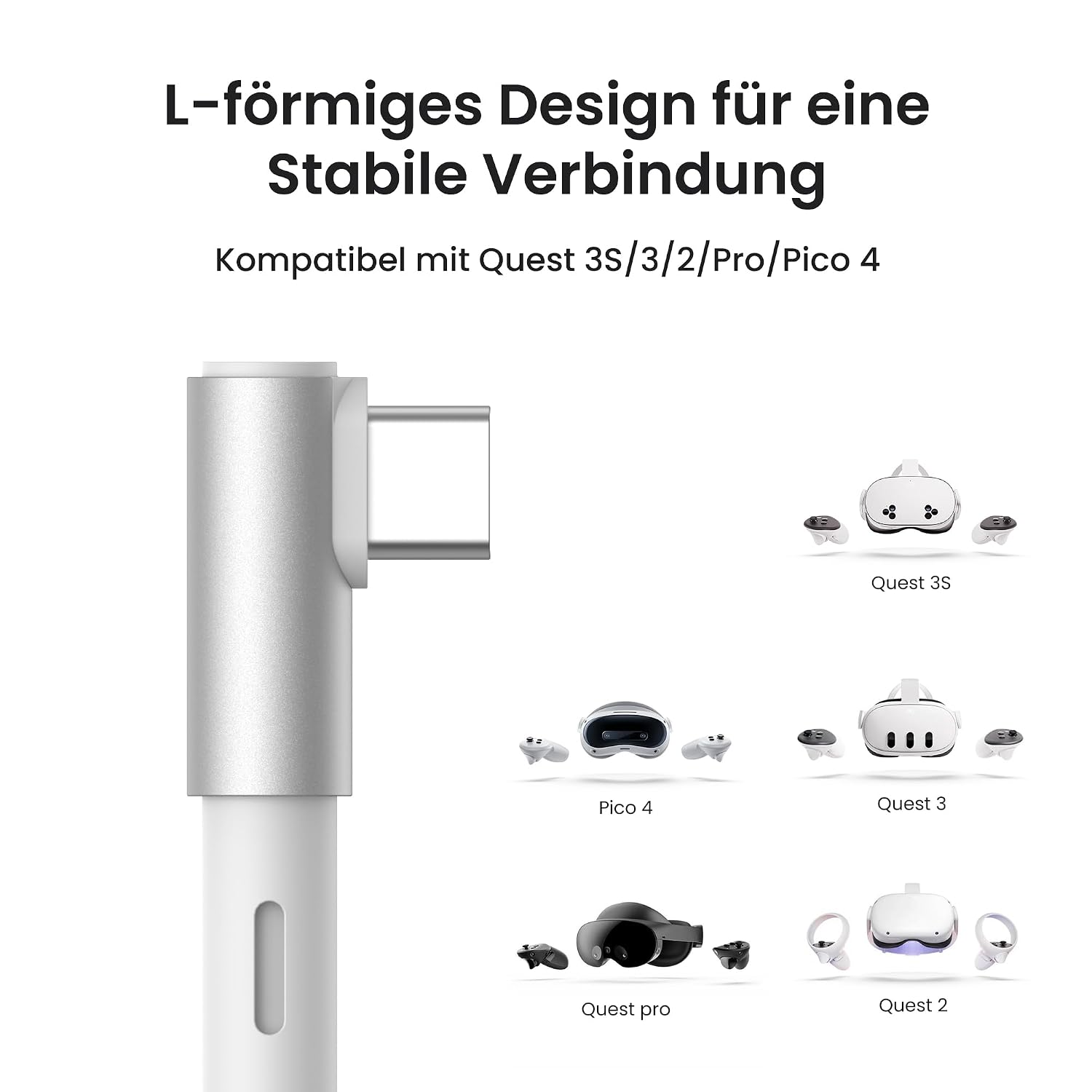 Detalle de KIWI design Link-Kabel mit Ladefunktion, 5 m – USB 3.0 zu USB‑C für Meta Quest 3/3s/2/Pro und Pico 4