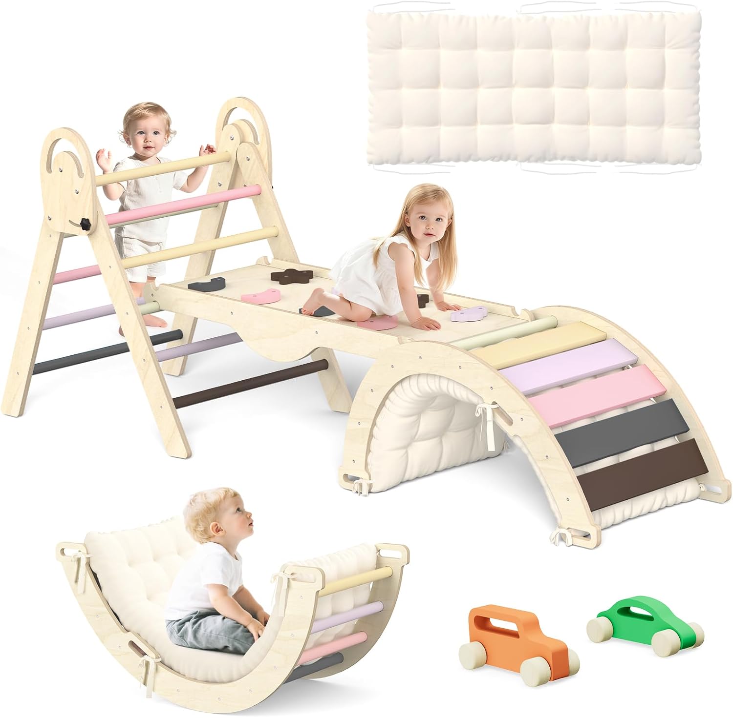 Thumbnail 6 de investfun Pikler Triangle Set, Montessori Climbing Set for Toddlers (Blue-Nature)