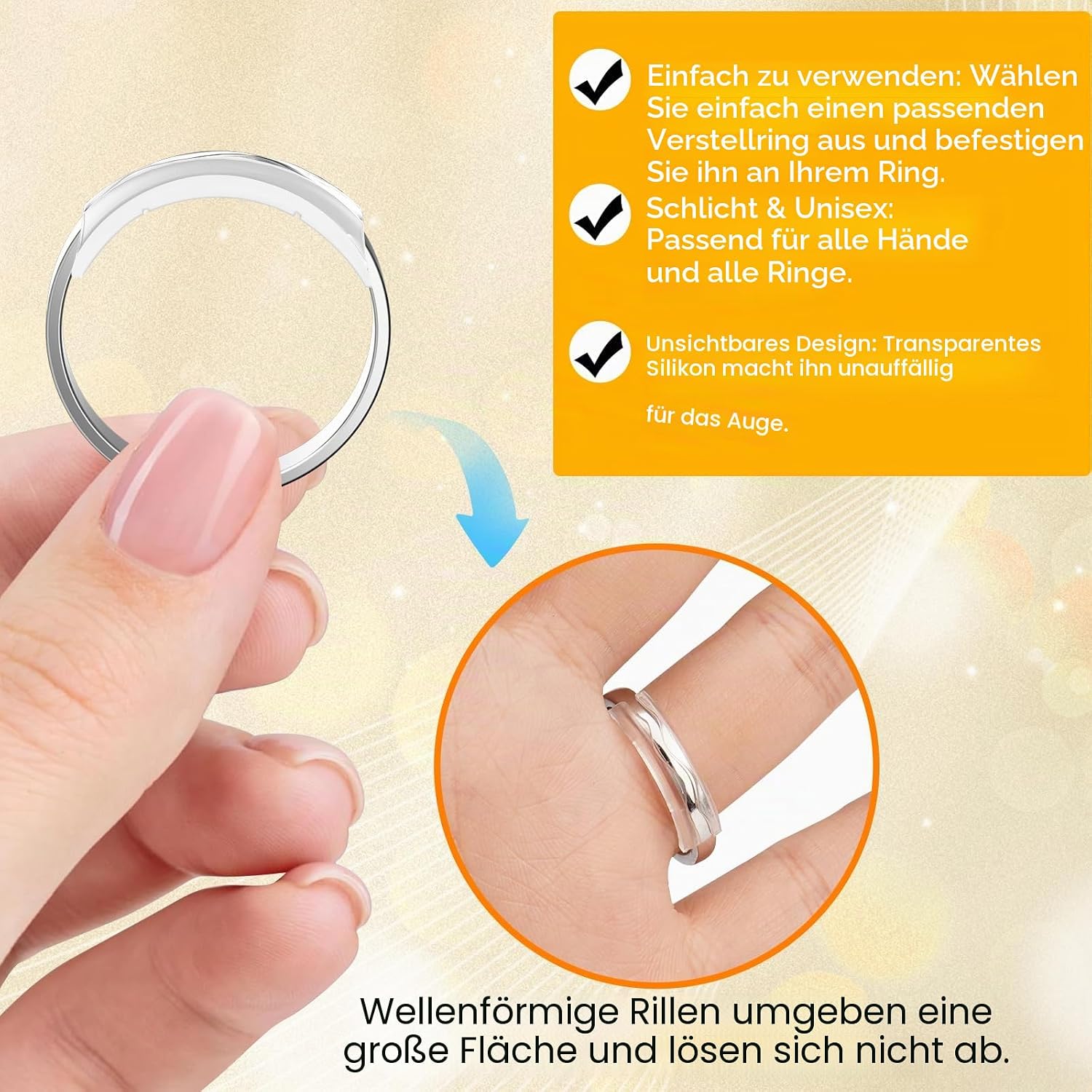 Detalle 2 de Ringverkleinerer 14-teilig für breite Ringe aus Silikon