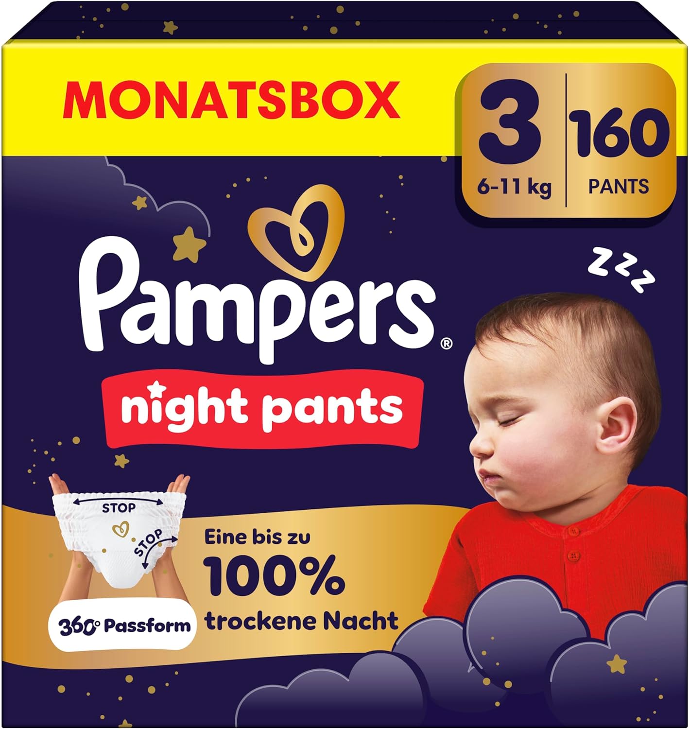 Detalle de Pampers Night Pants Größe 3 – 160 Windeln (6 kg–11 kg) für nächtlichen Auslaufschutz