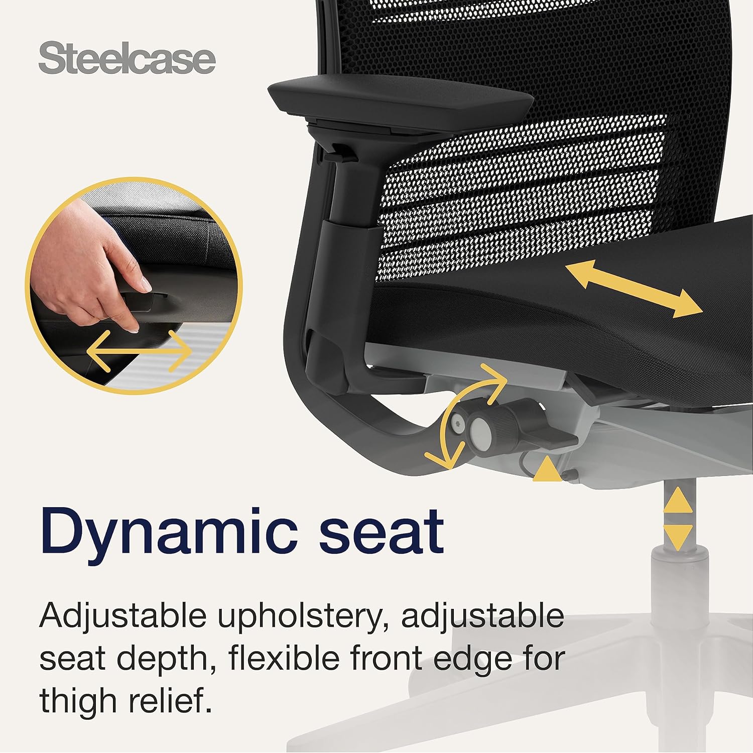 Detalle 1 de Steelcase Think ergonomic office chair with LiveBack lumbar support, 4D armrests (sustainable design, black) – made in Europe