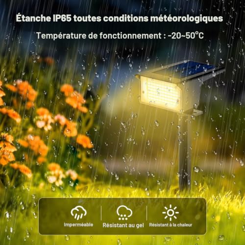 Detalle 2 de Kolpop Lot de 6 Spots Solaires Extérieurs – Lampe Solaire Jardin 77 LED, IP65, 3 Modes d’Éclairage
