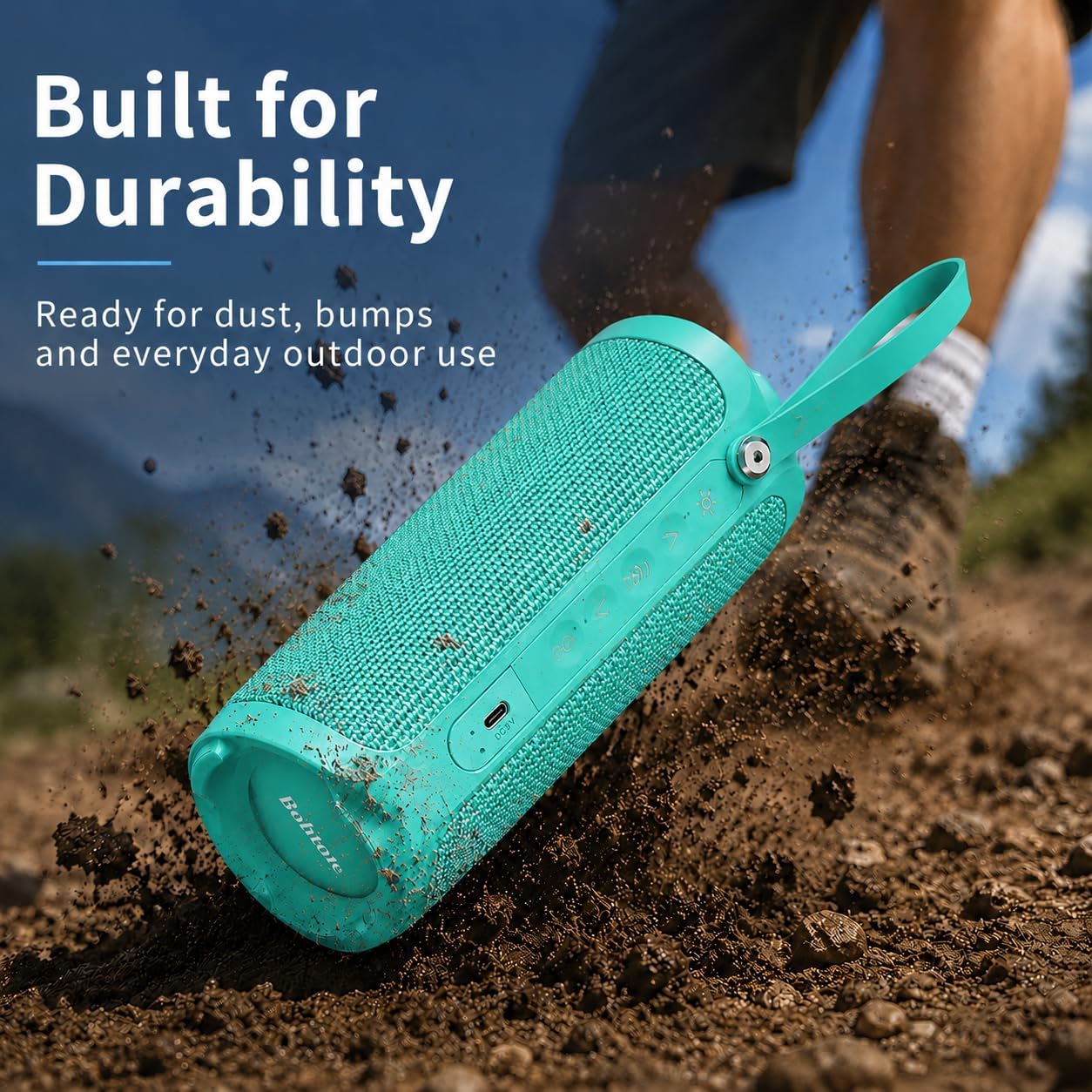 Detalle de Bobtot Portable Bluetooth Speaker (Teal) — IPX6 Waterproof, 15W, RGB Lighting, 15+ Hours, Dual Pairing