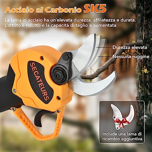 Detalle de Vothen 40mm Cesoie Potatura Elettriche – 2x21V/2000mAh, lame SK5, apertura 25/40 mm, design ergonomico