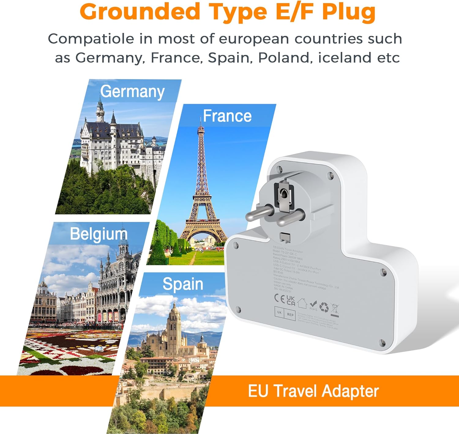 Thumbnail 4 de TESSAN UK to European Travel Adapter 5‑in‑1 🔌