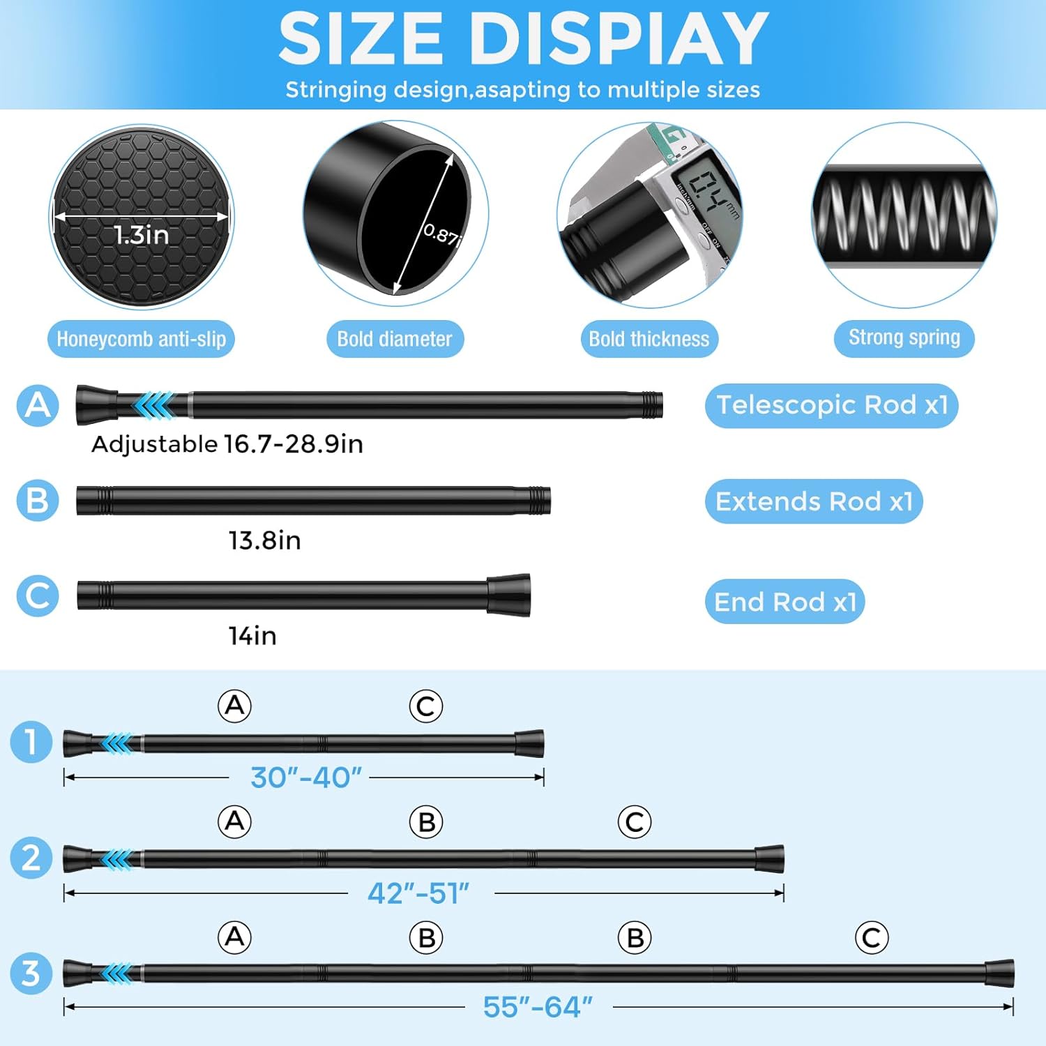 Detalle 2 de ZipGlo 30-64 in Tension Curtain Rod 🪟