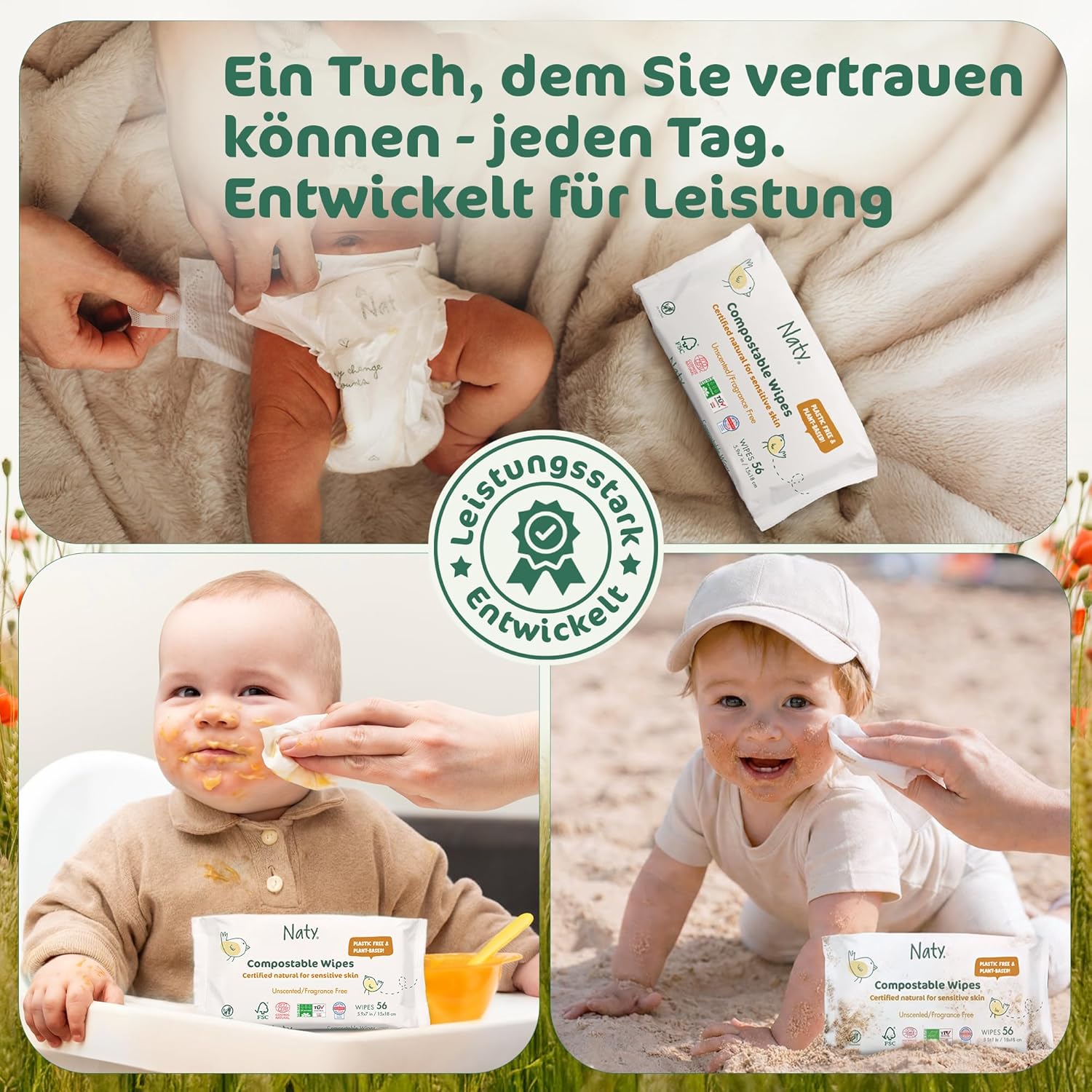 Detalle 2 de Naty Baby Feuchttücher – 100% pflanzenbasiert, unparfümiert und plastikfrei (672 Tücher, 12 Packungen)