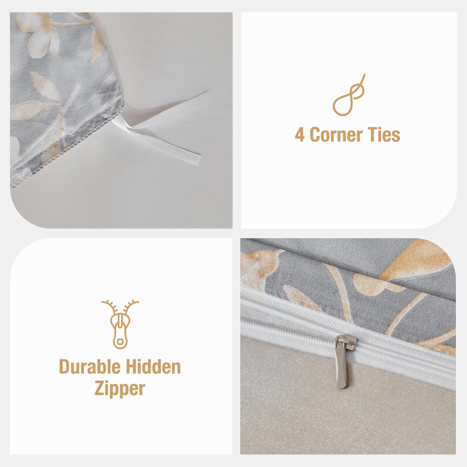 Thumbnail 4 de Tokokimo King Size Duvet Cover Set – Reversible Yellow Floral on Grey Microfibre, 220x230 cm (2 Pillowcases)