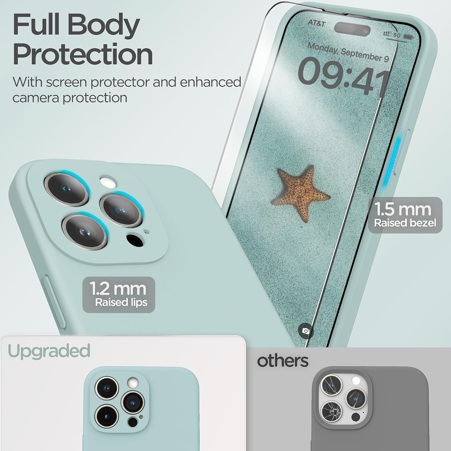 Detalle de INGIDO Hülle für iPhone 15 Pro Max – Mintgrün, Liquid Silikon mit verbessertem Kameraschutz