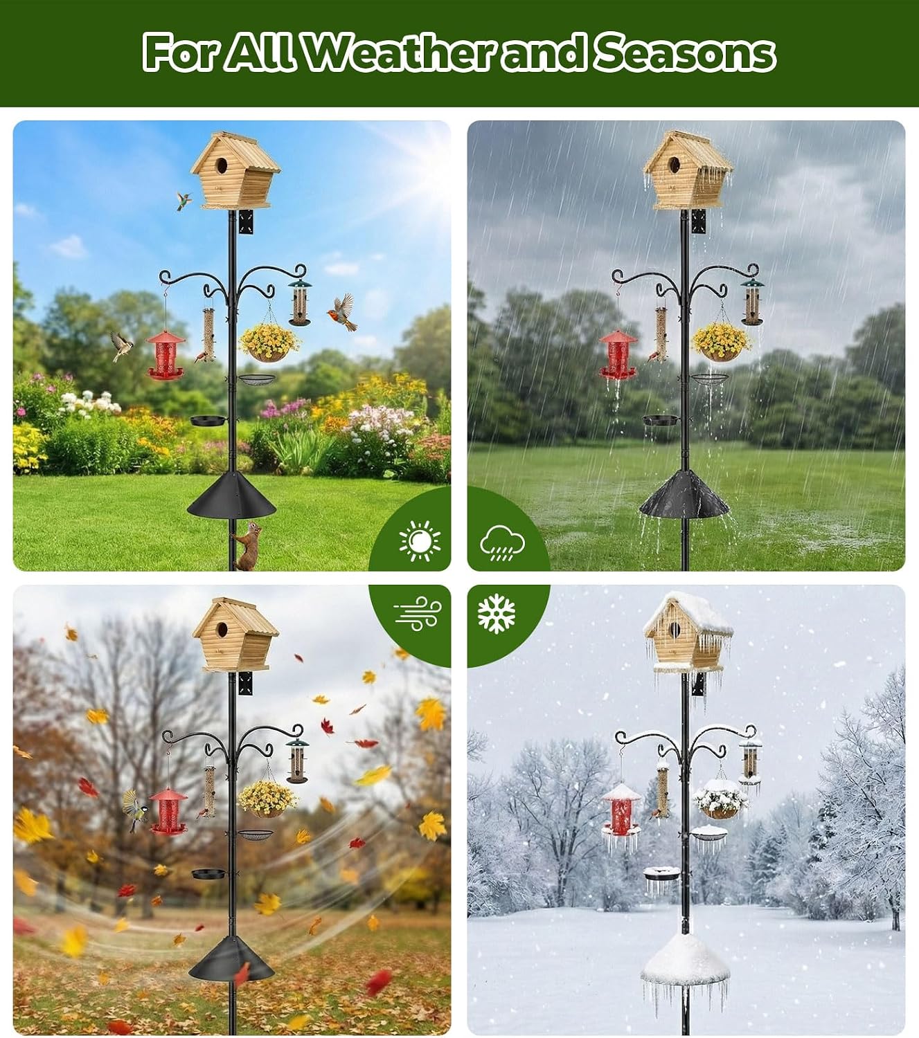 Detalle 2 de MoKo Outdoor Shepherd's Hooks Bird Feeder Pole, Adjustable 9-Prong Base