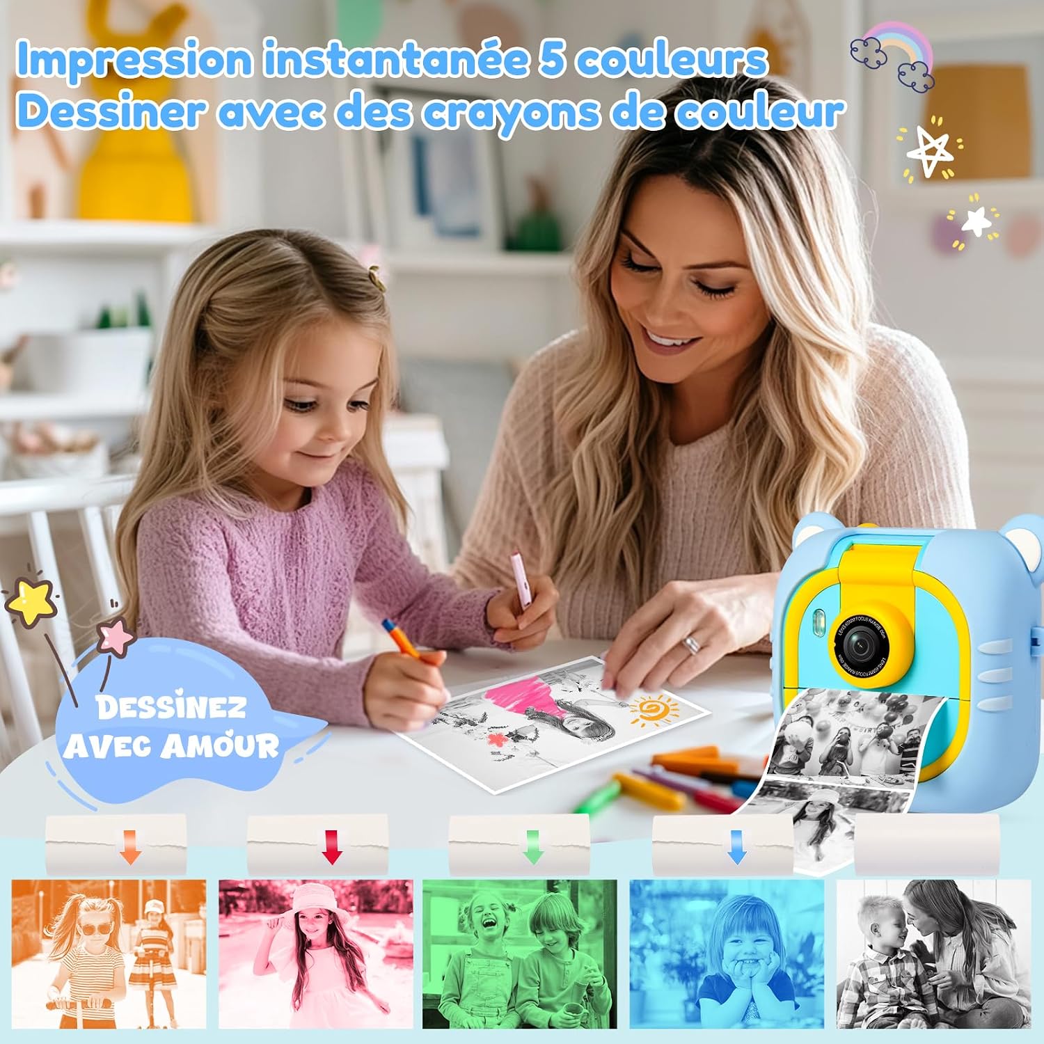 Thumbnail 4 de ARNSSIEN Appareil Photo Instantané Enfant M2 – Écran 2,4'' et Objectif Rotatif 180°